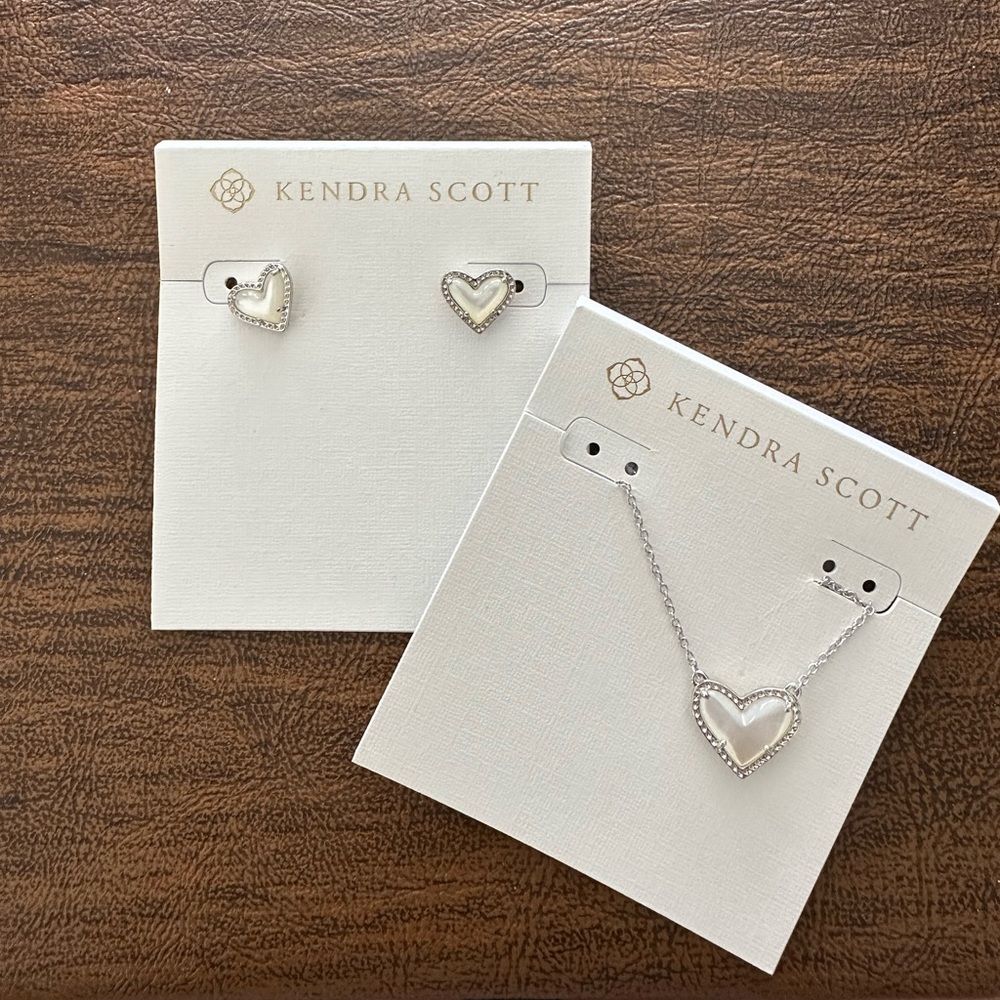 Kendra Scott Silver/White Heart Necklace and Heart Earrings